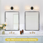 Indoi Hardwired Wall Sconces Set of Two, 22" Black and Gold Bathroom Sconces with Clear Glass, Modern Sconces Wall Decor Set of 2 Wall Light fixtures