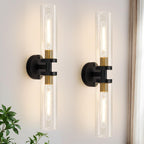Indoi Hardwired Wall Sconces Set of Two, 22" Black and Gold Bathroom Sconces with Clear Glass, Modern Sconces Wall Decor Set of 2 Wall Light fixtures