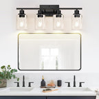 Indoi 4-Light Bathroom Light Fixtures, Matte Black Modern Vanity Lights with Clear Glass Shades, Bathroom Wall Lamp