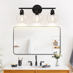 Indoi 3-Light Bathroom Light Fixtures, Black Bathroom Lights Over Mirror with Clear Glass Globe Shade