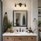 Indoi Bathroom Light Fixtures, 3-Light Matte Black Vanity Light, Black Bathroom Lights Over Mirror with Clear Glass Shade