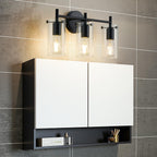 Indoi Bathroom Light Fixtures, 3-Light Matte Black Vanity Light, Black Bathroom Lights Over Mirror with Clear Glass Shade