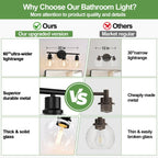 Indoi 3-Light Bathroom Light Fixtures, Black Bathroom Lights Over Mirror with Clear Glass Globe Shade