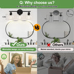 Indoi 3-Light Bathroom Light Fixtures, Black Bathroom Lights Over Mirror with Clear Glass Globe Shade
