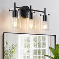 Indoi Bathroom Light Fixtures, 3-Light Matte Black Vanity Light, Black Bathroom Lights Over Mirror with Clear Glass Shade