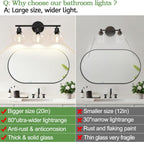 Indoi 3-Light Bathroom Light Fixtures, Black Bathroom Lights Over Mirror with Clear Glass Globe Shade