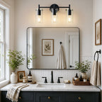Indoi Bathroom Light Fixtures, 3-Light Matte Black Vanity Light, Black Bathroom Lights Over Mirror with Clear Glass Shade