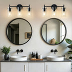 Indoi Bathroom Light Fixtures, 3-Light Matte Black Vanity Light, Black Bathroom Lights Over Mirror with Clear Glass Shade