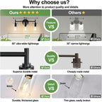 Indoi Bathroom Light Fixtures, 3-Light Matte Black Vanity Light, Black Bathroom Lights Over Mirror with Clear Glass Shade
